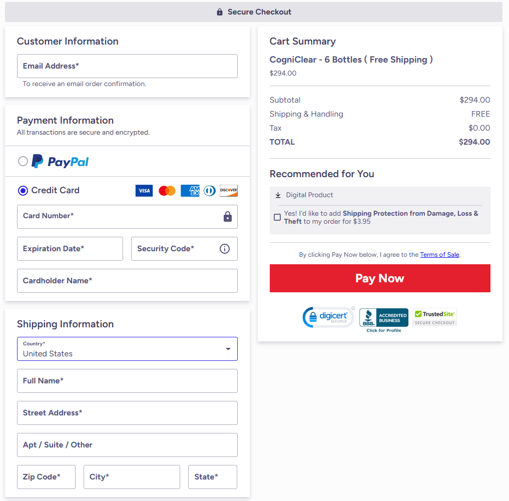 Cogniclear checkout page
